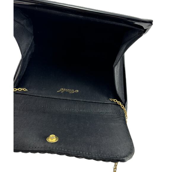 Vintage Midcentury Ande Handbag Black Clutch Purse Patent Leather with Chain - Picture 15 of 16